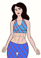 Modern flat-style illustration of a fit young woman in sportswear