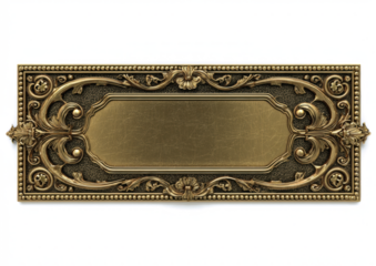 Ornate gold frame with antique flourishes sits elegantly on a Transparent background, perfect for text or display.