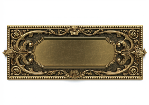 Ornate gold frame with antique flourishes sits elegantly on a Transparent background, perfect for text or display.