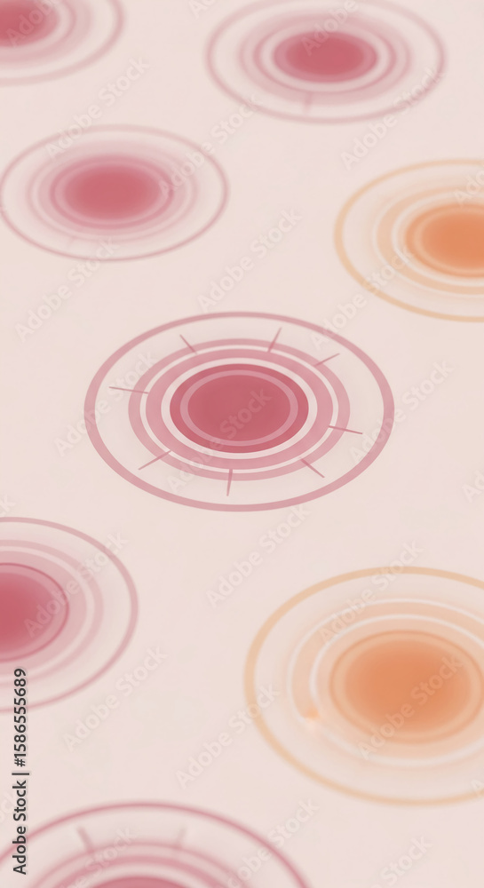 Poster abstract background with pastel pink and orange concentric circles, creating a soft and calming visu
