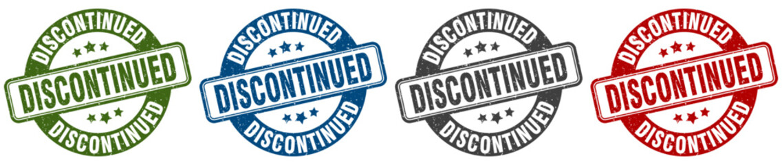 discontinued stamp. discontinued round stamp set isolated on white background