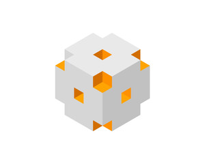 Obraz premium Abstract 3D cube with orange accents. Represents connection, innovation, or data structure. Modern, minimalist design ideal for tech, engineering, or corporate presentations.