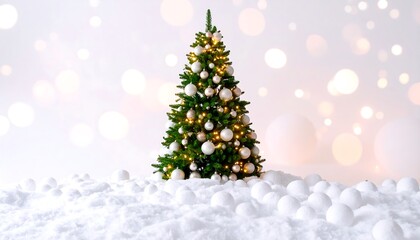 Christmas tree in snow with bokeh