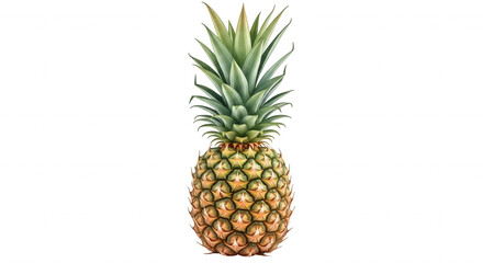 Fototapeta premium A whole ripe pineapple with spiky green leaves on top isolated on transparent background