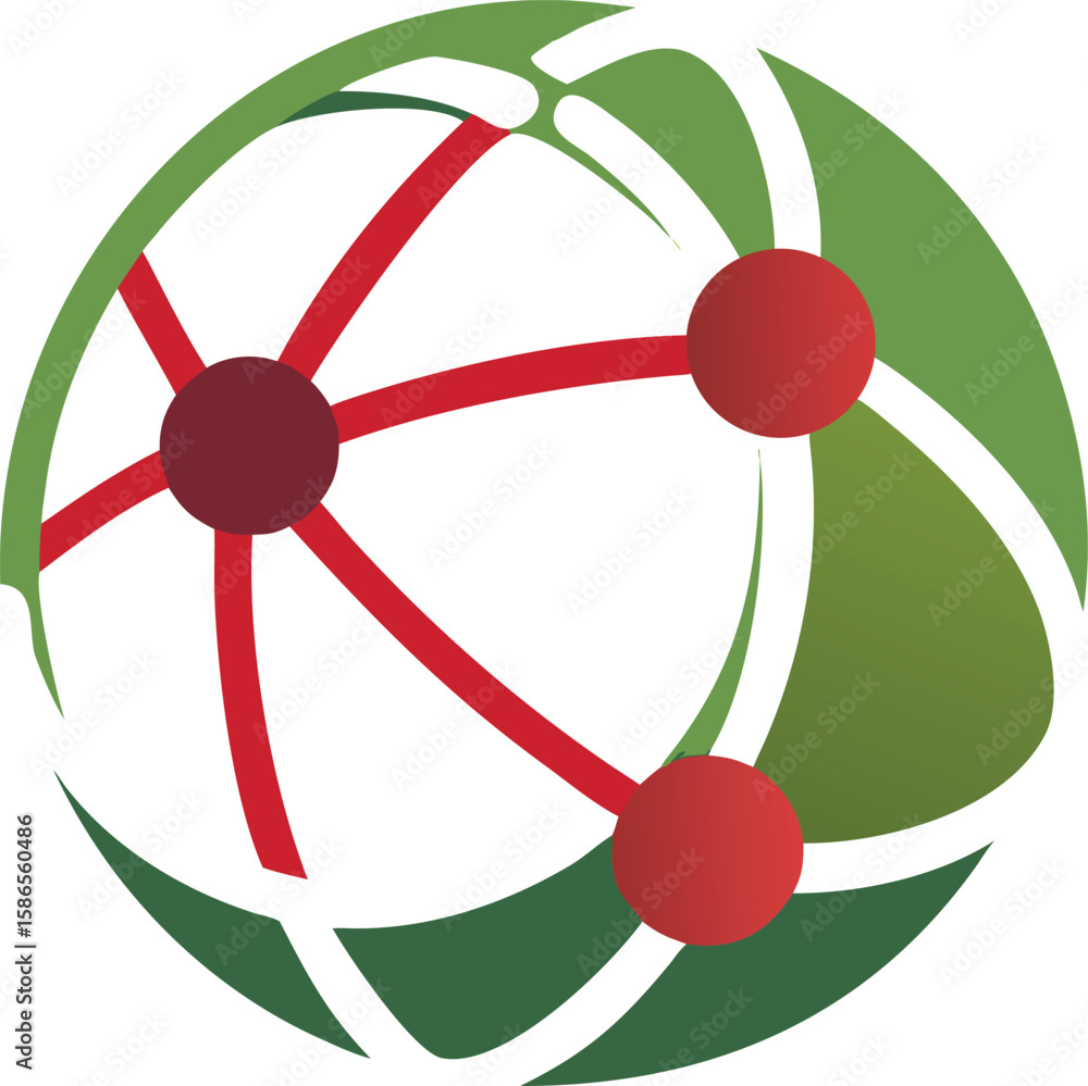 Poster abstract green red globe network graphic design illustration three nodes connected lines circular sh