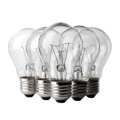 Group of clear light bulbs arranged together ideas innovation energy isolated on transparent background