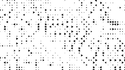 Abstract geometric pattern of scattered black triangles on a white background