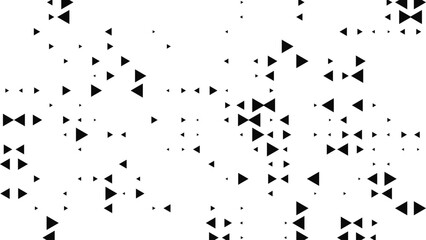 A minimalist abstract pattern featuring numerous black triangles of varying sizes and orientations, along with bowtie-like arrangements of triangles, scattered across a clean white backdrop.