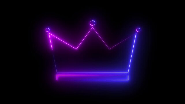Blue and purple color crown icon animation with glowing neon line.