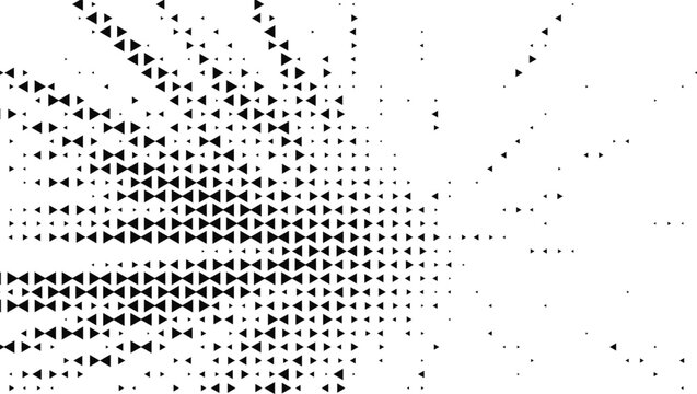 Abstract black triangles scattered across a white background in a dynamic pattern