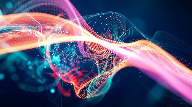 Abstract representation of neural network or digital brain with glowing lines, colorful particles