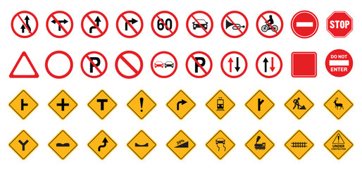 Set of road sign vector icons. road sign collection Free Vector. Traffic signs. set of red warning signs © Iraxbd