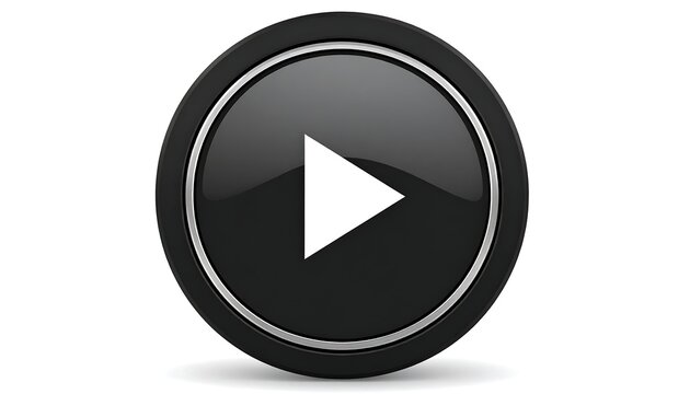 Black play button on white background