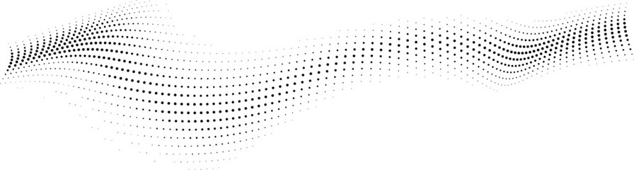 Abstract flowing wave pattern created with varying sized black dots