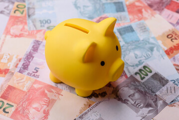 Cash paper money of Brazil, notes as a conceptual background of investment, savings