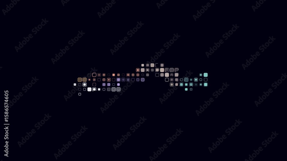 Poster gambia dotted animation. shape of the country build of pulsating colored dots. large size rounded sq