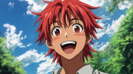 Playful shonen boy anime face