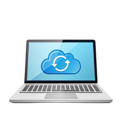 Laptop displaying cloud sync icon isolated on transparent background