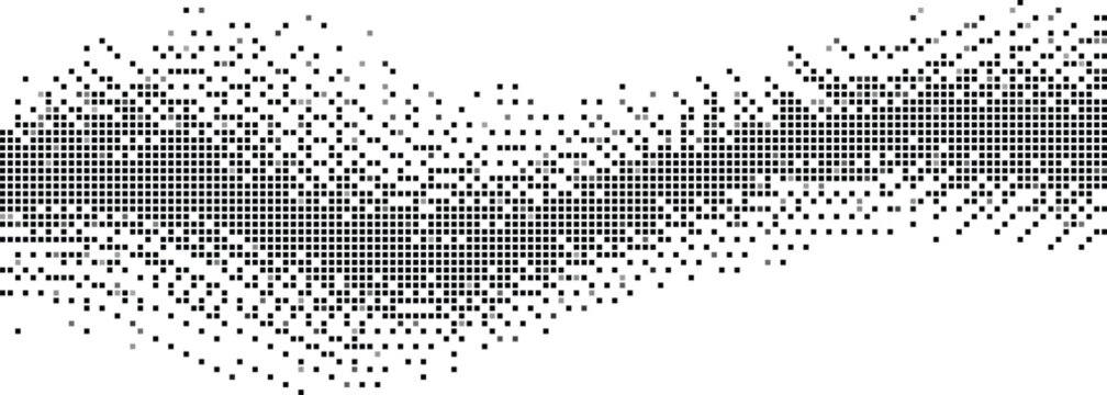 Abstract wave pattern formed by dissolving black and gray squares on a white background