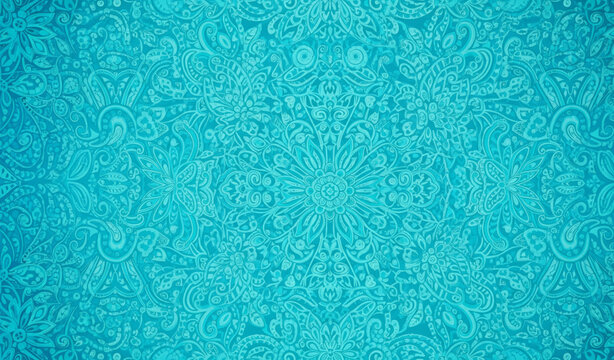 Turquoise ornamental oriental pattern background with mandala design

