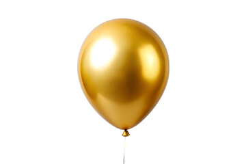 Photo of a single shiny gold balloon with a subtle string, isolated on a transparent background