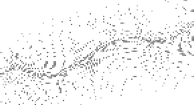 Abstract pixelated pattern with ascending density and varying shades of gray