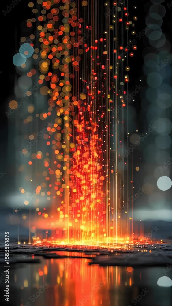 Aufkleber vertical streams of glowing orange and red particles reflect on a glossy surface, creating a fiery l