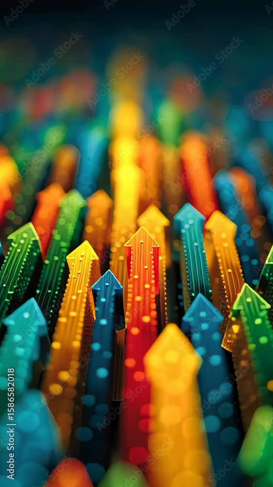 Poster colorful vertical spikes form geometric peaks in a vibrant abstract pattern with a soft focus effect