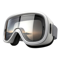 Modern white ski goggles with reflective lens isolated on transparent background