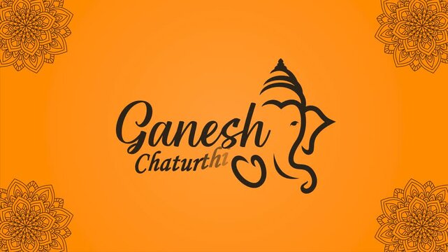 Orange Background Ganesha Line Drawing Animation