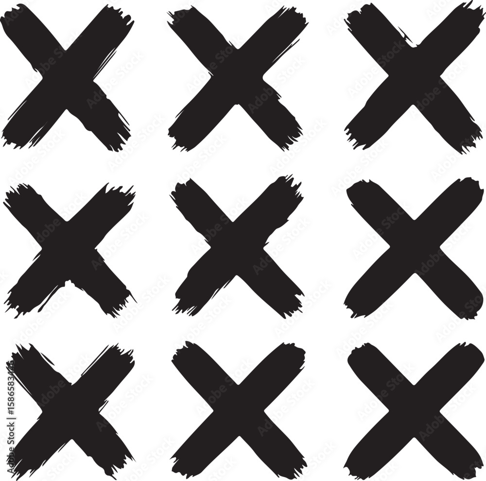 Aufkleber abstract tic tac toe game board with black brush stroke x marks in grids in rows and columns