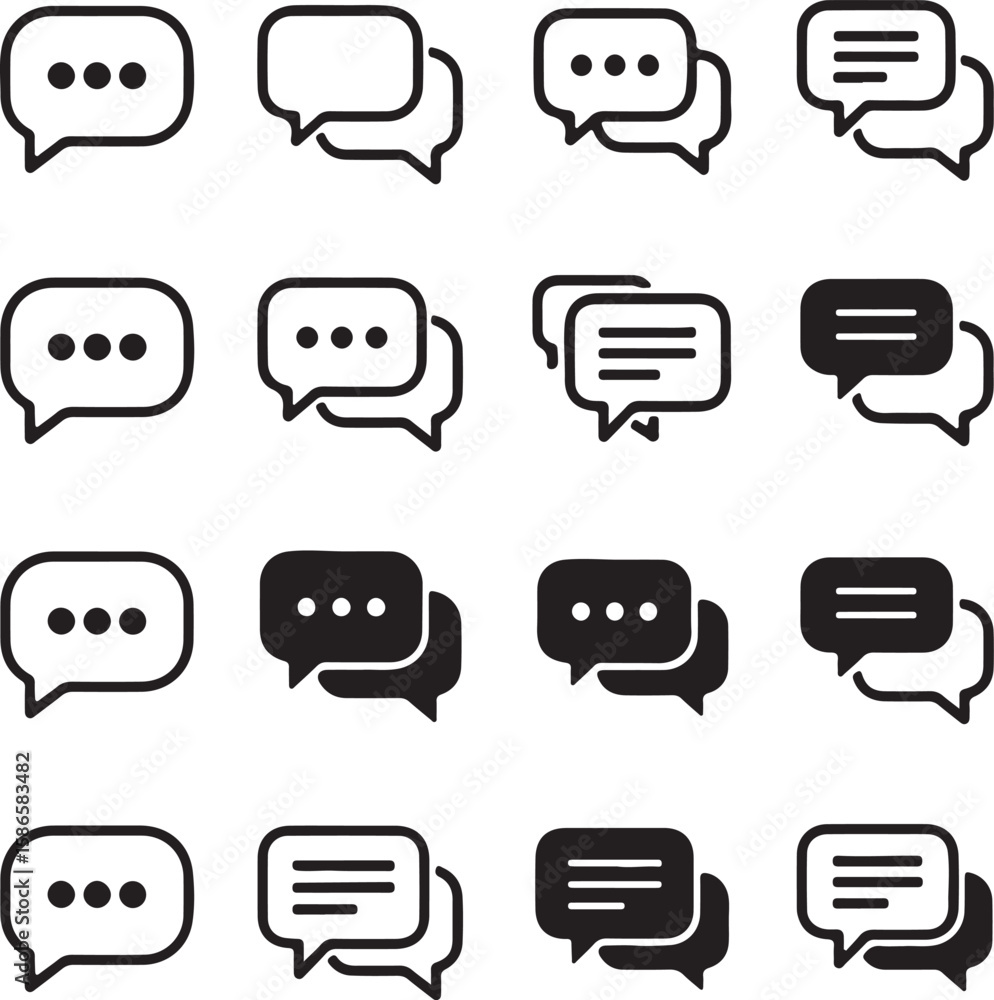 Poster variety of speech bubble icons depicting communication messaging and dialogue with different styles 
