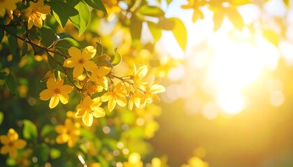 Blooming yellow flowers in sunlight