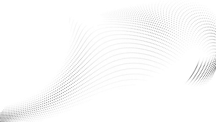 Abstract flowing wave pattern formed by numerous small black dots against a clean white background