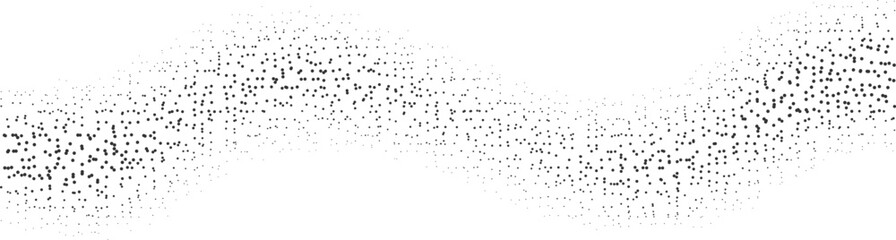 Abstract wavy pattern of scattered black dots on a clean white background
