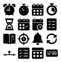 Time management icon collection. simple timekeeping, schedule, alarm, calendar, clock, timer