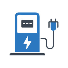 Electric vehicle charging station with plug and battery symbol  