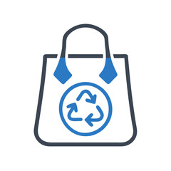 Reusable shopping bag with recycling symbol in blue and white design  