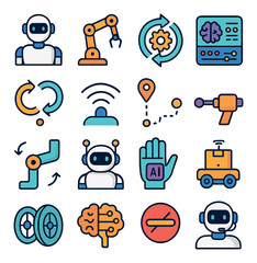 Robotics icon collection. simple robotics, ai, technology, robot, ai, automation, machine, circuit,