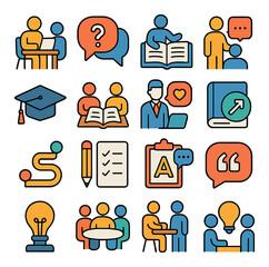 Education support icon collection. simple education, faq, graduation, teacher, book, linear
