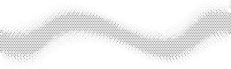 Abstract wavy line of black dots on a clean white background creating a gradient effect