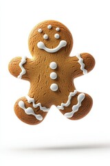 Obraz premium gingerbread cookie flying with icing decorations, isolated on white background
