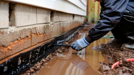 Applying waterproof sealant to basement walls for enhanced moisture protection and longevity