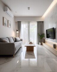 Fototapeta premium Bright, modern living room with neutral tones