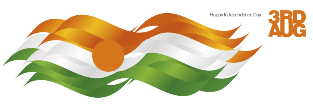 Niger Happy Independence Day 3rd of August banner. Niger abstract flag ribbon background with bold typography lettering message 3rd of August