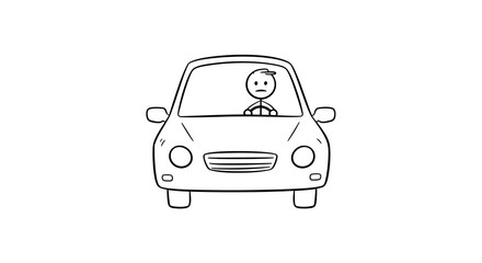 Stick figure driving car illustration vector drawing simple cartoon transport vehicle automobile driver on transparent background