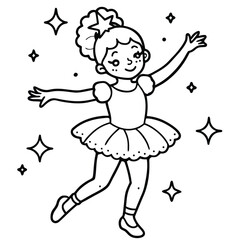 A dancing girl line art kids coloring page