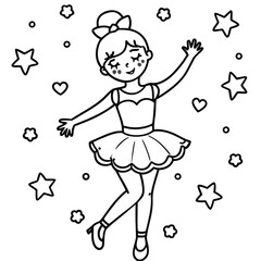 A dancing girl line art kids coloring page