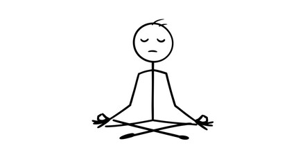 Stick figure meditating zen mindfulness yoga pose relaxation calm black background illustration art peace on transparent background