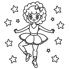 A dancing girl line art kids coloring page